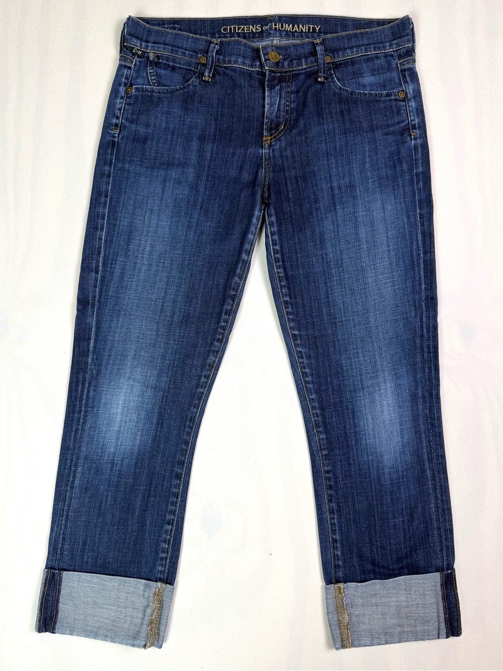 Citizens of Humanity Dani Cropped Straight Leg Jeans 28 Dark Wash Cuffed Stretch